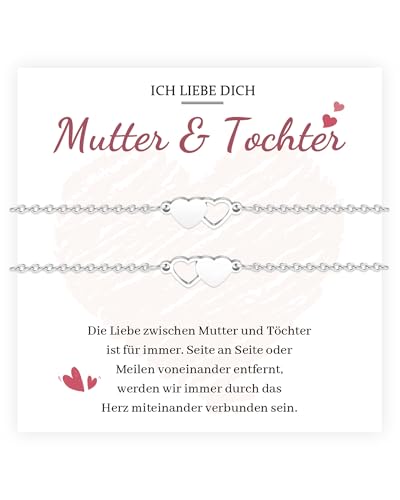 MANVEN Mutter Tochter Armband Mutter Tochter Geschenk Muttertag Geburtstag Weihnachten Zurück zur Schule für Mädchen Damen Einschulung Schulanfang 8 9 10 11 12 jahre 2 Stück Herz Armband von MANVEN