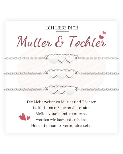 MANVEN Mutter Tochter Armband Mutter Tochter Geschenk Muttertag Geburtstag Weihnachten Zurück zur Schule für Mädchen Damen Einschulung Schulanfang 8 9 10 11 12 jahre 3 Stück Herz Armband von MANVEN