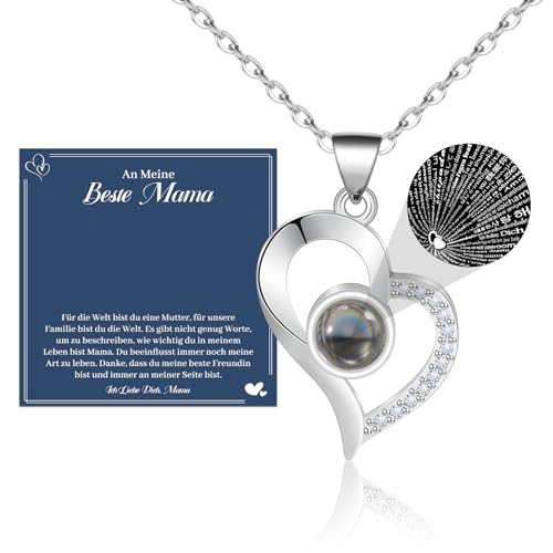MANVEN Muttertagsgeschenk Mama Geschenke Kette für Mama Mutter Muttertag Halskette mit Herz Ich liebe dich in 100 Sprachen Damen Schmuck An Meine Mütter Weihnachten Geburtstag von MANVEN