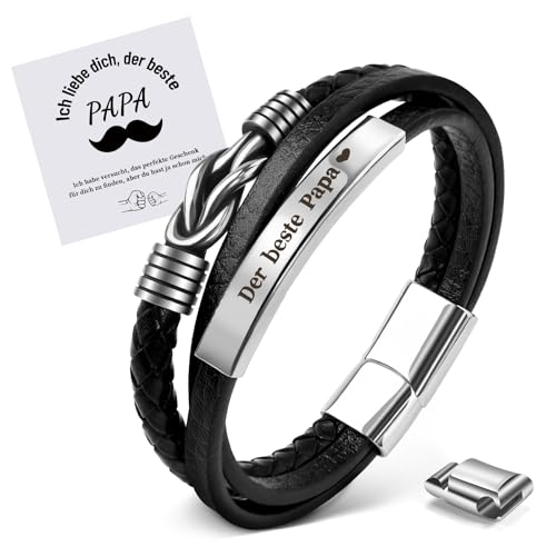 MANVEN Papa Armband Geschenke für Papa Bester Papa Geschenk Edelstahl Lederarmband Gravur “Der beste Papa” Für Heern Männer Vatertagsgeschenk Geburtstagsgeschenk für Papa Vater Geschenk von MANVEN