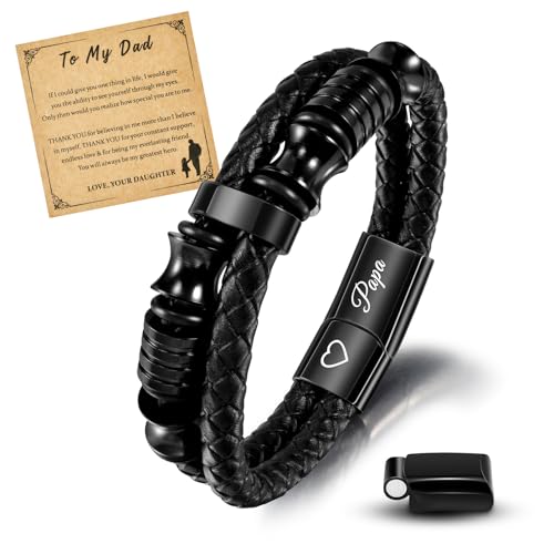 MANVEN Papa Armband Geschenke für Papa Edelstahl Lederarmband Gravur “Papa” Für Herren Männer Vatertagsgeschenk Geburtstagsgeschenk für Papa Vater Werdende Väter Weihnachtstag von MANVEN