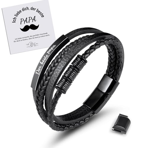 MANVEN Papa Armband Geschenke für Papa Vatertagsgeschenk Bester Papa Geschenk Geburtstagsgeschenk für Papa Vater Geschenk Weihnacht Edelstahl Lederarmband Gravur “Der beste Papa” Für Herren Männer von MANVEN