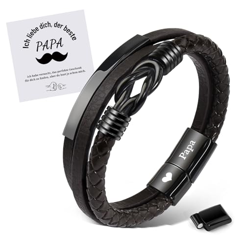 MANVEN Papa Armband Geschenke für Papa Vatertagsgeschenk Bester Papa Geschenk Geburtstagsgeschenk für Papa Vater Geschenk Weihnacht Edelstahl Lederarmband Gravur “Papa” Für Herren Männer von MANVEN