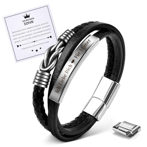 MANVEN Sohn Armband Geschenke für Sohn An Meinen Sohn Edelstahl Lederarmband Gravur Ich Liebe Dich für Immer Geburtstagsgeschenk für Sohn Motivationsgeschenk Weihnachtstag My Son Inspiration Schmuck von MANVEN