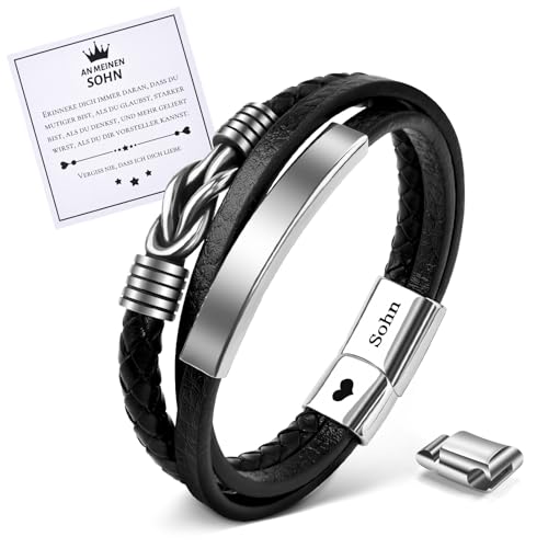 MANVEN Sohn Armband Geschenke für Sohn Edelstahl Lederarmband Gravur Sohn Für Herren Geburtstagsgeschenk für Sohn Motivationsgeschenk Weihnachtstag An Meinen Sohn My Son Inspiration Schmuck von KhunSqunolp