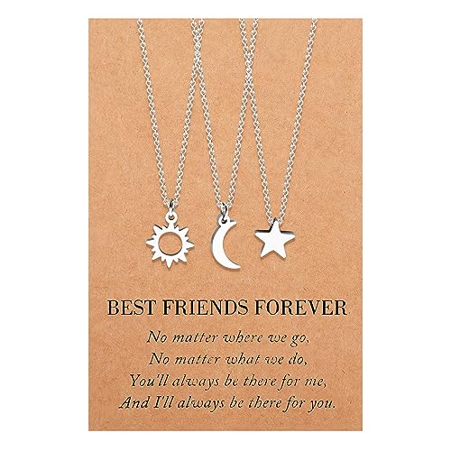 MANVEN Sonne und Mond Halskette Freundschaft Halsketten Freundschaftshalskette Beste Freundin Geschenke Geburtstag Geschenk für Schwestern Gute Freunde Frauen Teens Mädchen Schmucksets für 3 Silber von MANVEN