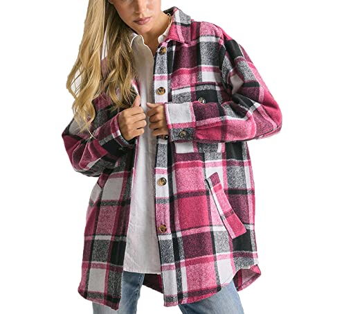 Damen Karo Flanell Jacke Jacke Oversize Baggy Shirt Top Damen Vintage Plaid Shirt Jacke von MANYMANY