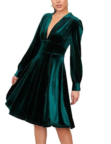 Damen-Kleid aus Samt mit V-Ausschnitt in A-Linie, Elegantes Tunika-Swing-Kleid aus Samt von MANYMANY