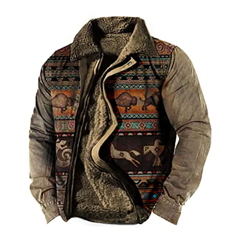 Herren Fleece Sherpa Vintage Jacken Herren Aztec Style Button Up Dicker Winter Oberbekleidung Taktischer Reverskragen Ladungsmantel von MANYMANY