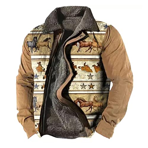 Herren Fleece Sherpa Vintage Jacken Herren Aztec Style Button Up Dicker Winter Oberbekleidung Taktischer Reverskragen Ladungsmantel von MANYMANY