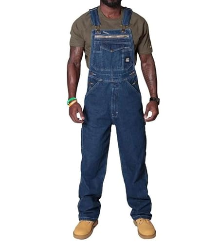 Herren Loose Fit Denim Work Bib Herren Cargo Verstellbare Overalls Latzhose Baggy Chic Strampler mit Mehreren Taschen von MANYMANY