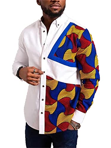 MANYMANY Afrikanische Herrenkleidung Dashiki Oberteile Traditionelle Langarm Afrikanisches Kleid Hemd Grafik Patchwork Slim Fit Hemden von MANYMANY
