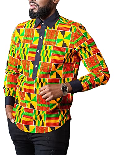 MANYMANY Afrikanische Herrenkleidung Dashiki Oberteile Traditionelle Langarm Afrikanisches Kleid Hemd Grafik Patchwork Slim Fit Hemden von MANYMANY