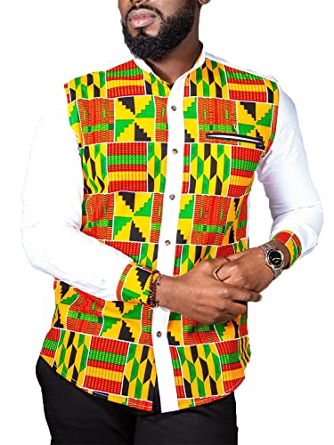 MANYMANY Afrikanische Herrenkleidung Dashiki Oberteile Traditionelle Langarm Afrikanisches Kleid Hemd Grafik Patchwork Slim Fit Hemden von MANYMANY