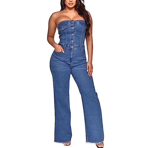 MANYMANY Damen Denim Jumpsuits Trägerlos Off Shoulder Jeans Jumpsuit Sexy Wrap Tube Top Skinny Jeans Rompers MANYMANY Damen Denim Jumpsuits Trägerlos Off Shoulder Jeans Jumpsuit Sexy Wrap Tube Top Skinny Jeans Rompers von MANYMANY