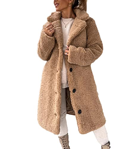 MANYMANY Damen Faux Shearling Jacke Revers Kunstpelz Langer Mantel Teddy Fuzzy Fleece Winter Outwear von MANYMANY