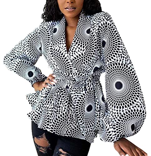 MANYMANY Damen Kente Ruffle Hem Top Cardigans Jacke, Langarm -Outwear für Langarm -Outwear, Frauen -Ankara -Print offener Vordert Spitzen von MANYMANY