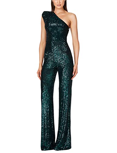 MANYMANY Damen Pailletten Jumpsuit TräGerlos EIN Schulter Glitzernd Silber Strampler Jumpsuit Party Glitzer Playsuit von MANYMANY