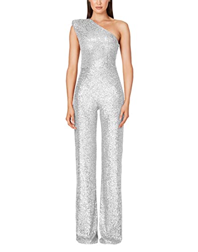 MANYMANY Damen Pailletten Jumpsuit TräGerlos EIN Schulter Glitzernd Silber Strampler Jumpsuit Party Glitzer Playsuit von MANYMANY