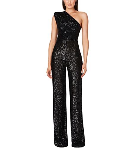 MANYMANY Damen Pailletten Jumpsuit TräGerlos EIN Schulter Glitzernd Silber Strampler Jumpsuit Party Glitzer Playsuit von MANYMANY