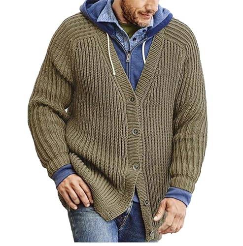 MANYMANY Grobstrick-Cardigan für Herren, warme Winter-Cardigans mit Zopfmuster für Herren, grob Gerippter Pullover-Mantel von MANYMANY