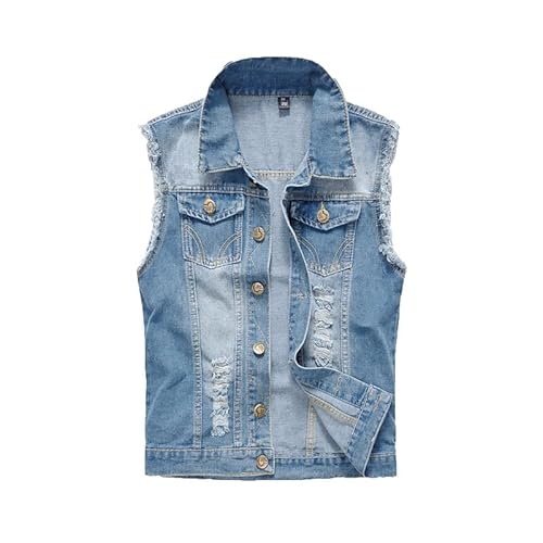 MANYMANY Herren-Jeansweste, ärmellose Jeansweste, Herren-Jeansweste im Retro-Stil mit Rissen, Herren-Cowboy-Biker-Jeansweste von MANYMANY
