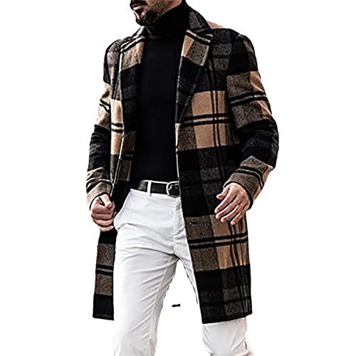 MANYMANY Herren Karierter Mantel - Dicker Wintermantel mit Taschen - 3/4 Lange - XL - Einfarbig - Langarm - Lapellkragen - Trench - Erwachsene Männer von MANYMANY
