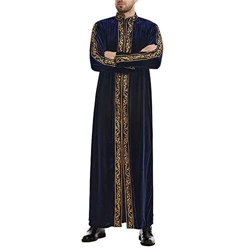 MANYMANY Herren Muslim Islamische Stickerei Kaftan Saudi Arabische Jubba Thobe Gold Samt Mogadischu Gebetskleid von MANYMANY