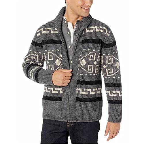 MANYMANY Herren Strick Cardigan Pullover Herren Schalkragen Full Zip Oberbekleidung Winter Jacquard Muster Pullover von MANYMANY