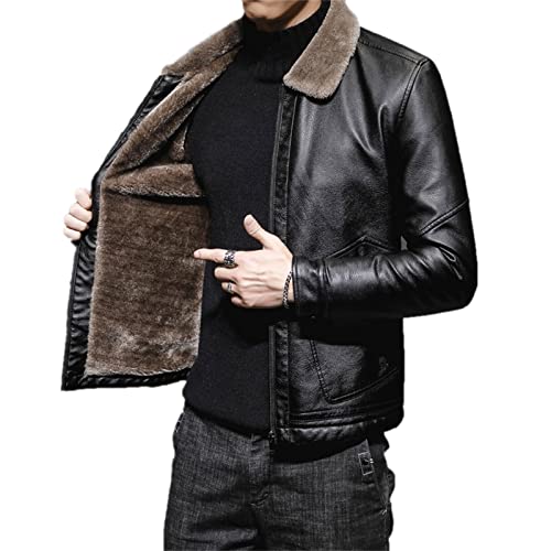MANYMANY Herren Vintage Ledermantel Herren Fleece gefütterte Kunstlederjacken Braun Winter Pu Mantel Größe M-4XL von MANYMANY