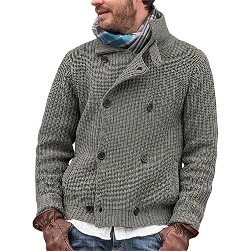 MANYMANY Zweireihige Strickjacken für Herren Herren Rollkragenpullover mit Knöpfen und Pockrts von MANYMANY