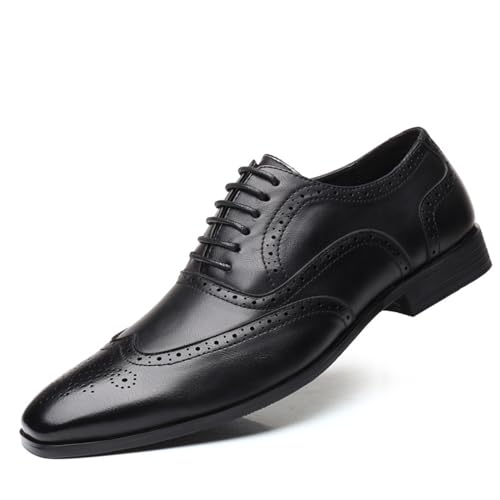 MANYUBEI Anzugschuhe Herren Lederschuhe, Schnürschuhe Quadratische Zehen Große Brogues Lederschuhe Business Casual Oxfords Formelle Schuhe Niedrige Spitzen Büro Und Arbeitsschuhe, 42 EU,Black von MANYUBEI