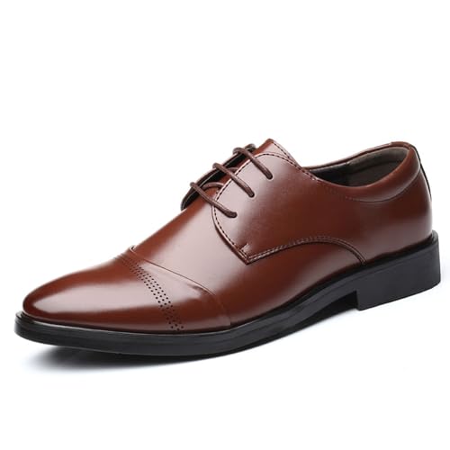 MANYUBEI Anzugschuhe Herren Lederschuhe Schnürschuhe, Spitze Zehen Große Lederschuhe Brogues Business Casual Derbys Formelle Schuhe Niedrige Spitzen Büro Und Arbeitsschuhe Hochzeits, 41 EU,Brown von MANYUBEI