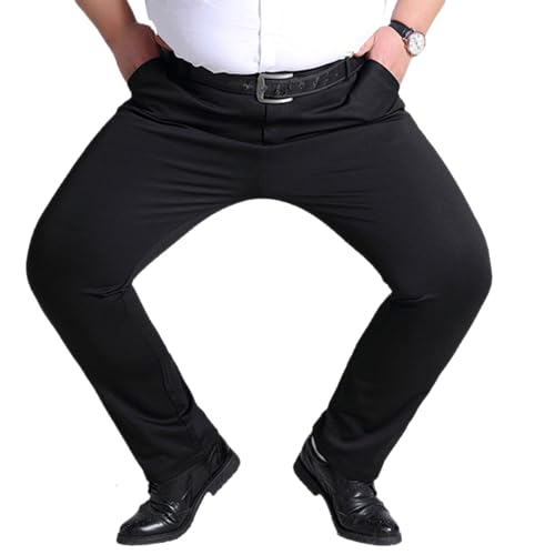 MANYUBEI Formale Herrenhose Stretch Übergröße Hohe Taille Lässig Business Büro Arbeit Hose Mit Geradem Bein Anzughose Bequem Locker,2XL,Black von MANYUBEI