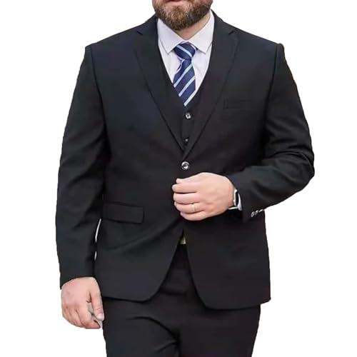 MANYUBEI Herren Anzüge, 3-teilig Smoking Jacke Extra Groß Lockere Version Business Casual Hochzeits Blazer Kleid Bankett Gastgeber Formelle Jacke, Dicke Herrenbekleidung,6XL,Black von MANYUBEI