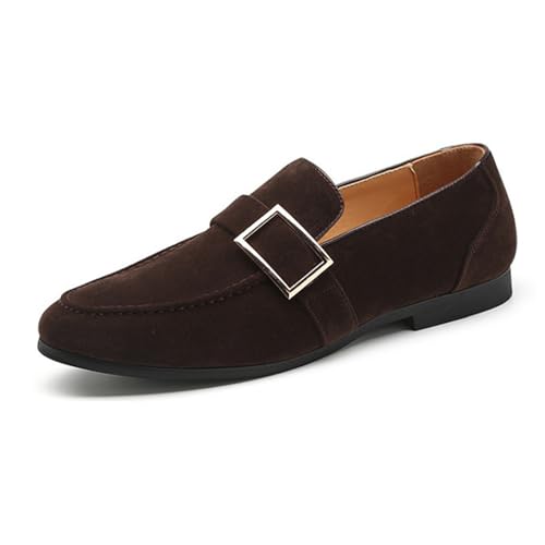 MANYUBEI Herren Lederschuhe, Große Slip-On Loafer, Business Casual Flache Schuhe Gefrostet Low-Top Büroarbeit Bequeme Atmungsaktive Herrenschuhe, 40 EU, Brown von MANYUBEI