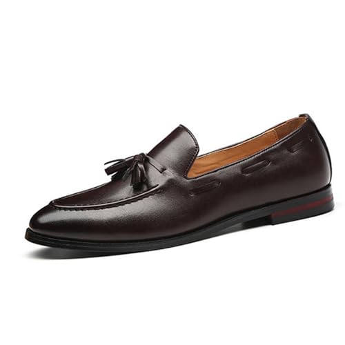 MANYUBEI Herren Lederschuhe, Große Slip-on Loafer Business Freizeitschuhe, Quaste Niedrige Spitze Spitze Zehen Büroarbeit Bequeme Atmungsaktive Herrenschuhe, 38 EU,Brown von MANYUBEI