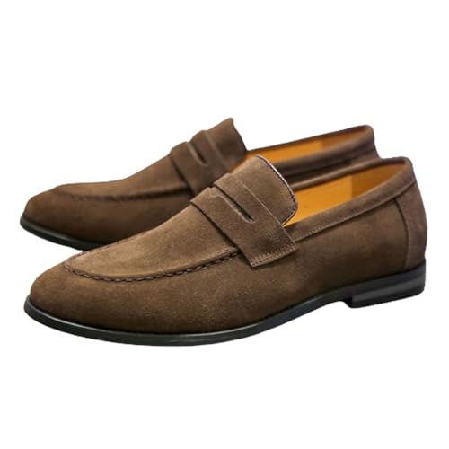 MANYUBEI Herren-Lederschuhe, Große Slip-on Loafer Business Freizeitschuhe Mattiert Niedrige Spitze Spitze Zehen Büroarbeit Bequeme, Atmungsaktive Herrenschuhe, 39 EU,Brown von MANYUBEI