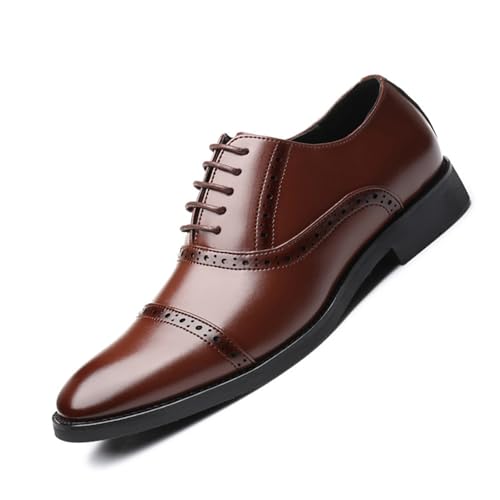 MANYUBEI Herren Schnürschuhe, Spitze Zehen Große Brogues Lederschuhe Business Casual Oxfords Formelle Schuhe Niedrige Spitzen Büro Und Arbeitsschuhe, Hochzeits-Slipper, 41 EU,Brown von MANYUBEI