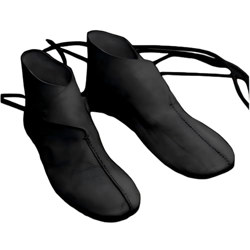 Renaissance Mittelalter Männer Stiefel Ritter Prinz Schuhe Vintage PU Leder Stiefel Kurzsohle Schuhe Rollenspiel Piraten Kleidung Zubehör, Schwarz, 44 von SSLLH