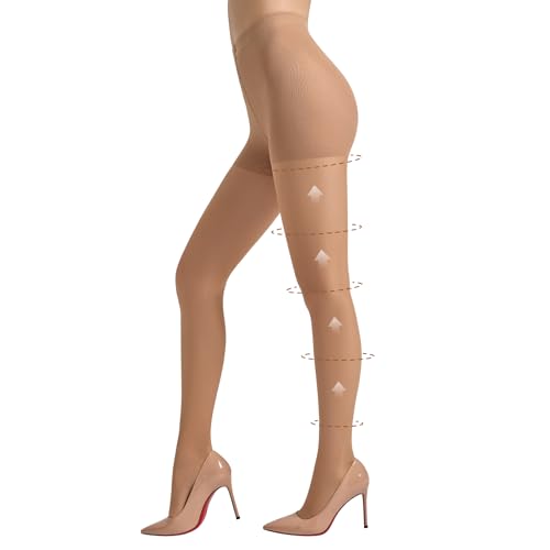 MANZI 1 Paar Kompressionsstrumpfhose Damen 30 Den Bauchweg Strumpfhosen Matte Optik Shape Feinstrumpfhosen Stützstrumpfhose Natur L von MANZI