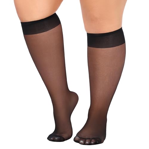MANZI 10 Paare Kniestrümpfe Damen Große Größen Transparent Nylonstrümpfe Feinkniestrümpfe 15 Denier Schwarz,36-42 von MANZI