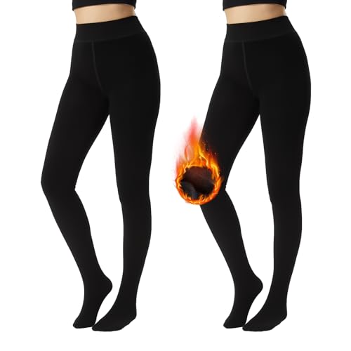 MANZI 2 Paar Damen Thermostrumpfhosen mit Innenfleece,Winter Warm Gefütterte Schwarz Blickdichte Strumpfhose 800 DEN,L von MANZI