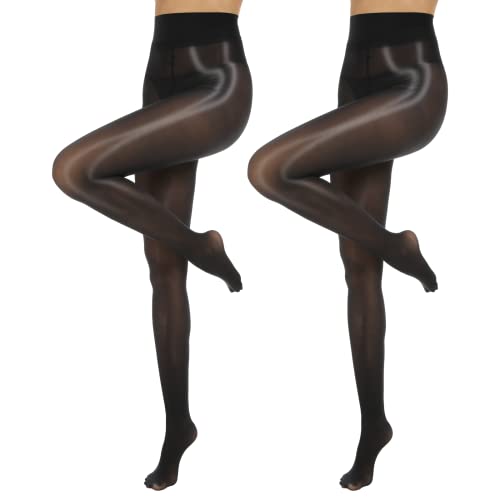 MANZI 2 Paar Glanzstrumpfhosen Damen Sexy Seidenglatt Feinstrumpfhose 15 Den transparent reißfest Schwarz,L-XL von MANZI