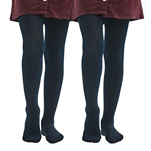 MANZI 2 Paar Kinder Mädchen Thermo Strumpfhose 400 DEN,Winter Warm Fleece Gefütterte Ultra Weich Blickdichte Strumpfhosen(Marine Blau,L) von MANZI