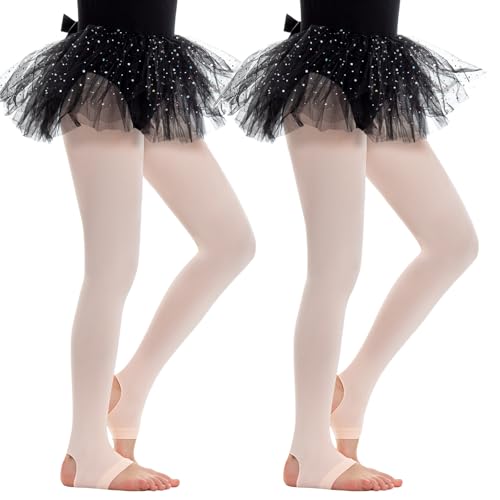 MANZI 2 Paar Mädchen Ballett Strumpfhosen 40 Denier Convertible Fuß Steigbügel Tanz Strumpfhosen für Mädchen Leistung Ballettpuder M 7-10 Jahre von MANZI
