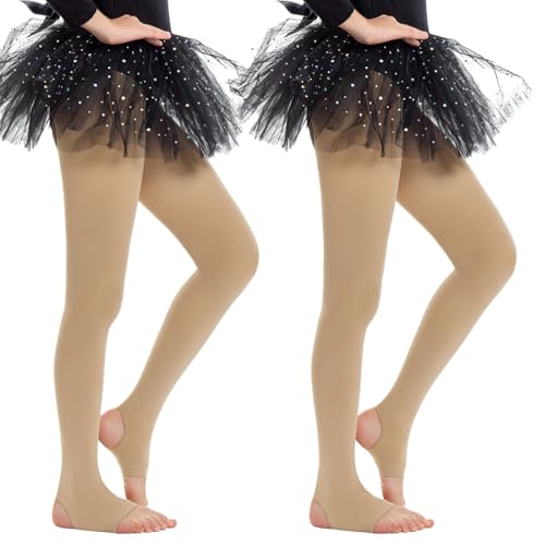 MANZI 2 Paar Mädchen Ballett Strumpfhosen 40 Denier Convertible Fuß Steigbügel Tanz Strumpfhosen für Mädchen Leistung Haut S 4-6 Jahre von MANZI