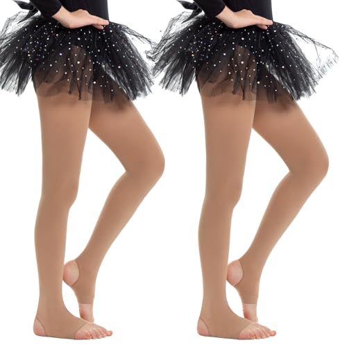 MANZI 2 Paar Mädchen Ballett Strumpfhosen 40 Denier Convertible Fuß Steigbügel Tanz Strumpfhosen für Mädchen Leistung Kandierte Haut L 11-14 Jahre von MANZI