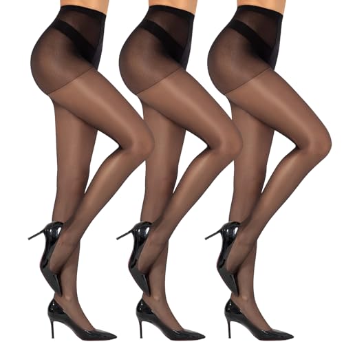 MANZI 3 Paar Damen Strumpfhosen Mit Hoher Taille Bauchstraffende Ultradünne Legging Zehenverstärkte Body Shaping Strumpfhosen Schwarz M von MANZI