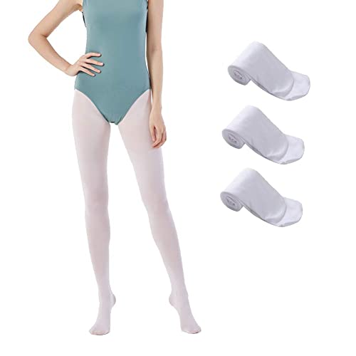 MANZI 3 Paare Damen Mädchen Strumpfhose Ballett Tanz Strumpfhosen mit Fuß 40 Den, XX-Large(Adult M/L), 3 Paare Weiß von MANZI